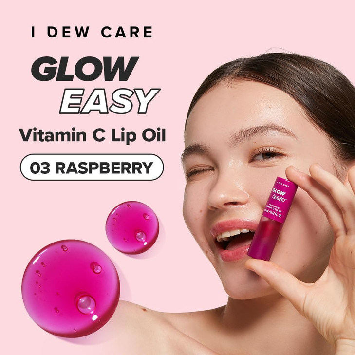 I DEW CARE Lip Gloss Glow Easy Raspberry Jojoba Seed Oil Vitamin C Pigmented Glossy Stain Hydrating Korean Makeup Pink C