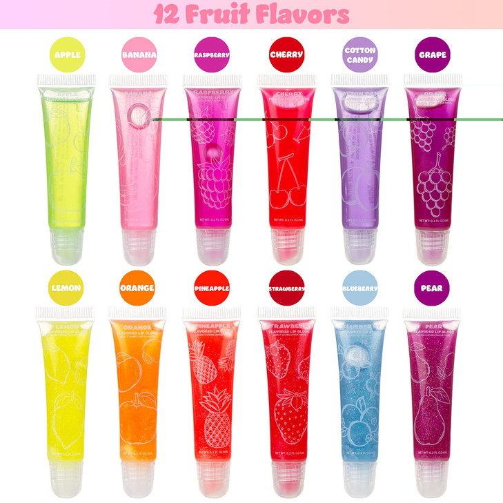 EXPRESSIONS 12Pack Flavored Lip Gloss Bulk Set NonToxic KidSafe Squeeze Tubes for Party Favors Goodie Bag Fillers Classr