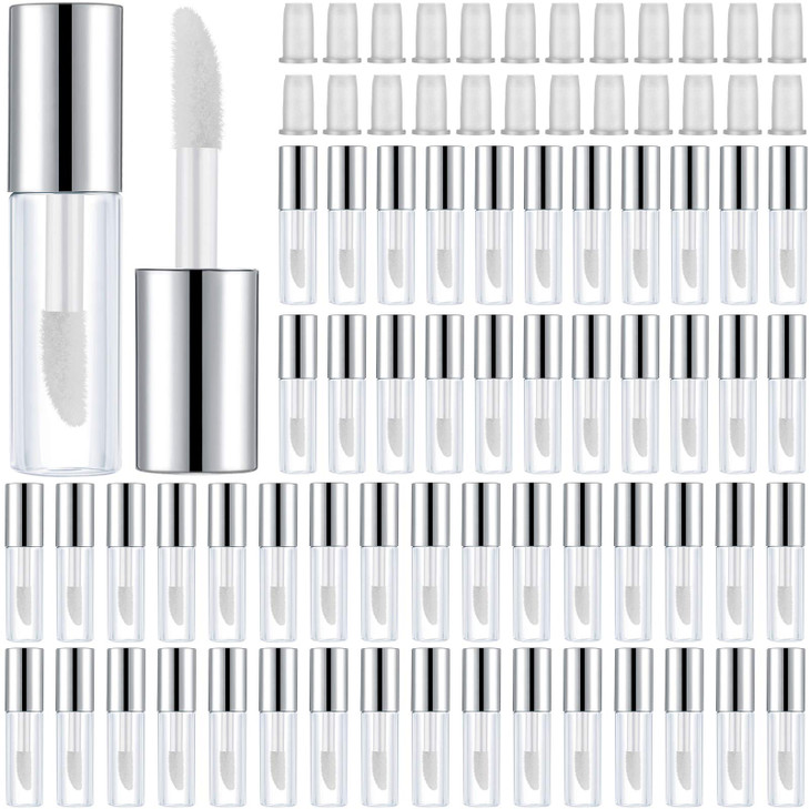 Patelai 100 Pieces Clear Mini Lip Gloss Tube Refillable Empty Lip Balm Gloss Containers Bottles Transparent Mini Lipstic