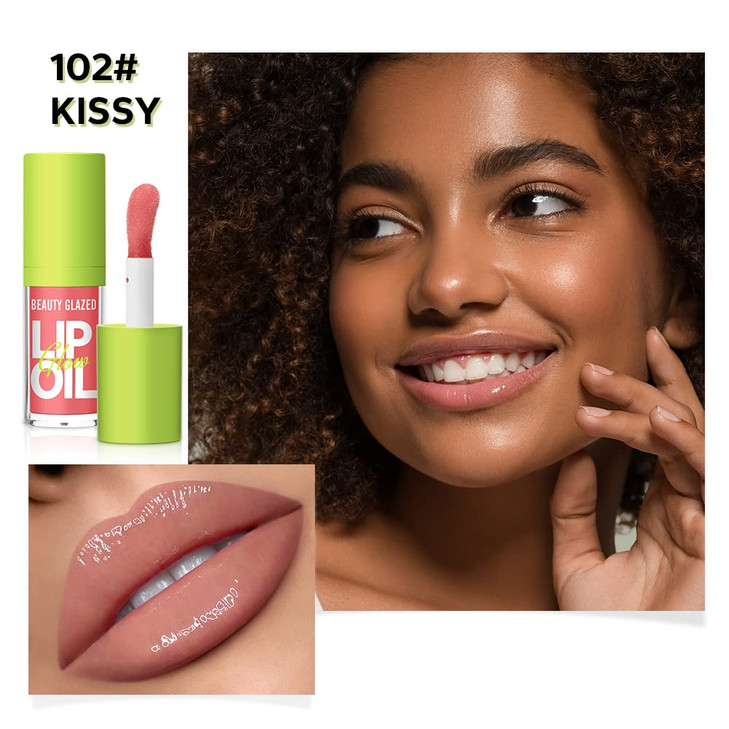 Beauty Glazed Big Brush Head Lip Oil UltraHydrating Nourishing Smooth Glossy Finish Lip Glow Oil Shiny and Vegan Tinted