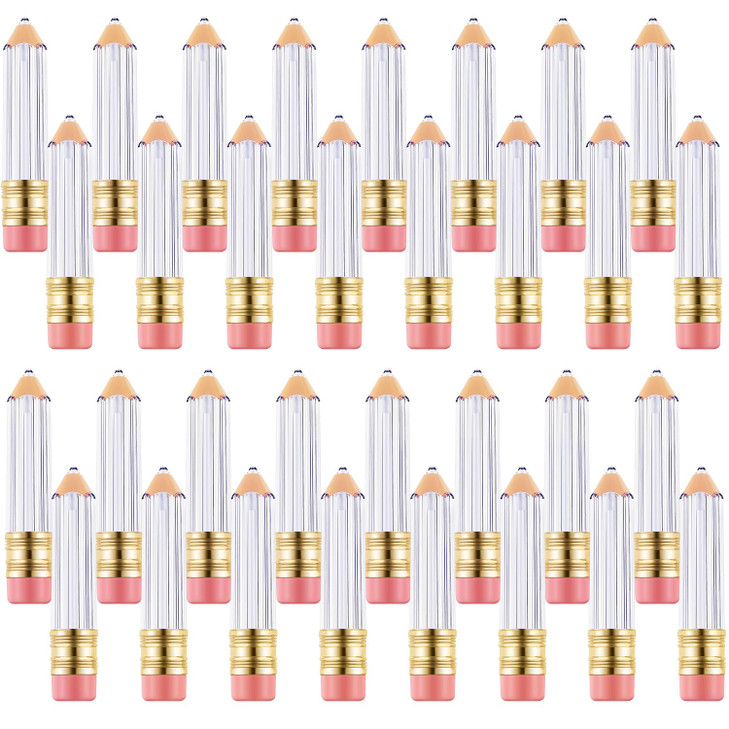 Blulu 24 Pcs 5 ml Empty Pencil Lip Gloss Tubes Bulk Pencil Shaped Lip Gloss Containers Clear Mini Refillable Lips Balm T