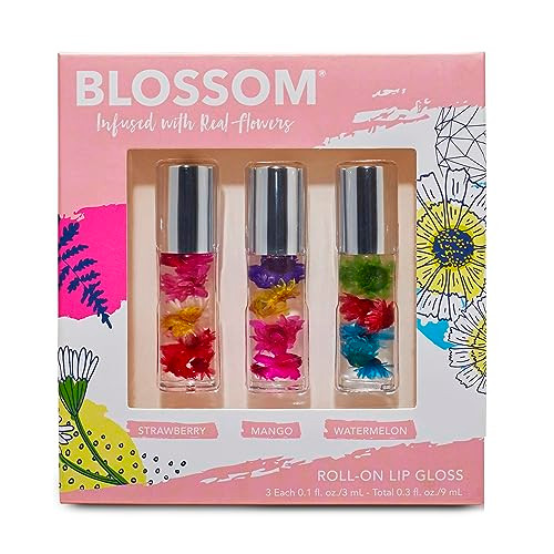 Blossom Roll on Lip Gloss Scented Clear High Shine Moisturizing Lip Oil Non Sticky Infused with Real Flowers Made in USA
