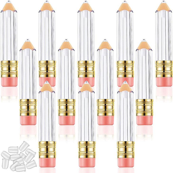 Blulu 20 Pieces Pencil Empty Lip Gloss Tubes Containers Clear Mini Refillable Lip Balm Tubes Cute Pencil Shaped Oil Bott