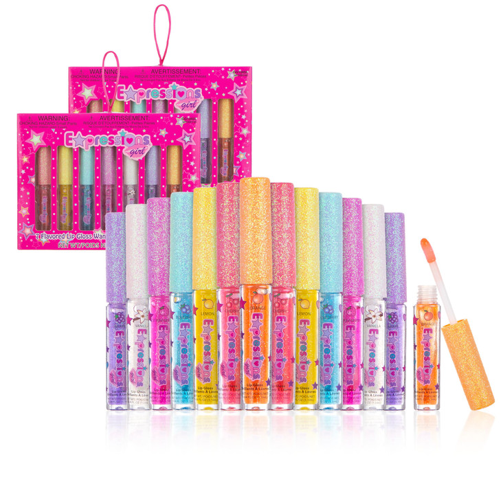 Expressions girl 14pc Fruity Flavored Lip Gloss Set Lip Gloss in Assorted Fruity Flavors Non Toxic Makeup for Kids Teens
