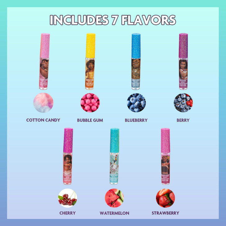 Disney Moana 7 Piece Plant Based Lip Gloss Girls Party Favors First Makeup Set for Girl Perfect for Parties Sleepovers a