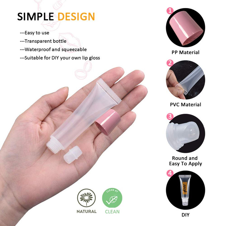 AMORIX 50PCS Lip Gloss Tubes 15ml Pink Cap Lip Gloss Containers Empty Lip Balm Tubes Cosmetic Squeeze Lipgloss Tubes 2 x
