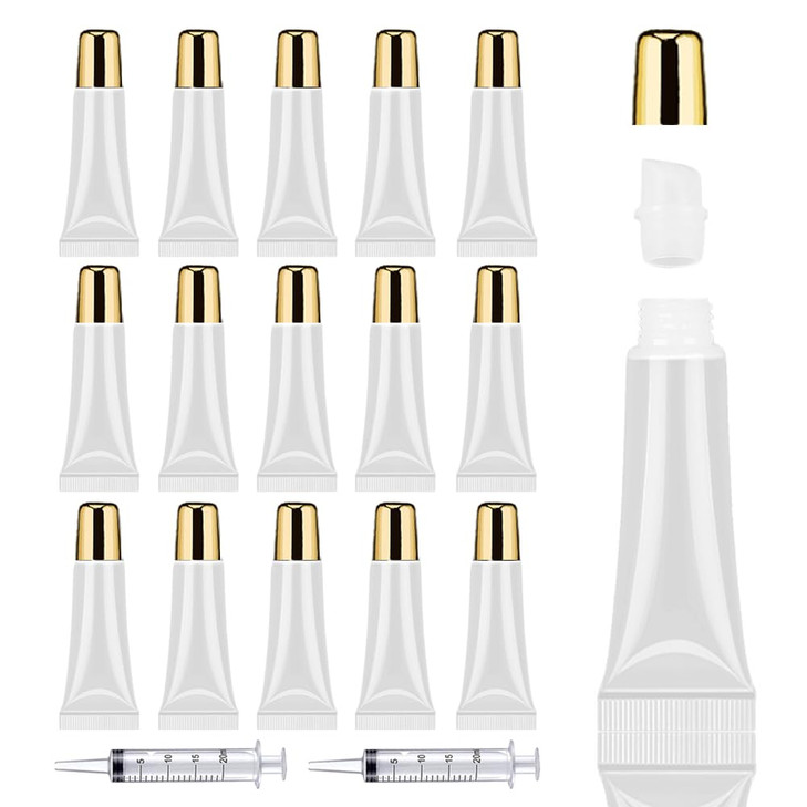 AMORIX 50PCS Lip Gloss Containers 10ml Gold Lip Gloss Tubes Empty Lip Balm Tubes Squeeze Tubes Lipgloss Supplies Lip Glo