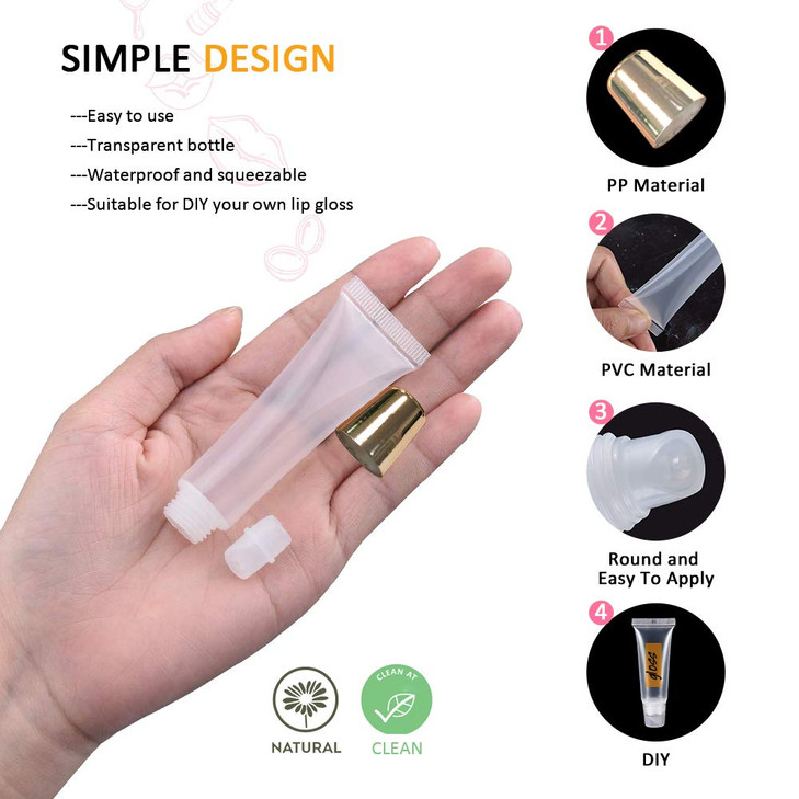 AMORIX 50PCS Lip Gloss Containers 10ml Gold Lip Gloss Tubes Empty Lip Balm Tubes Squeeze Tubes Lipgloss Supplies Lip Glo