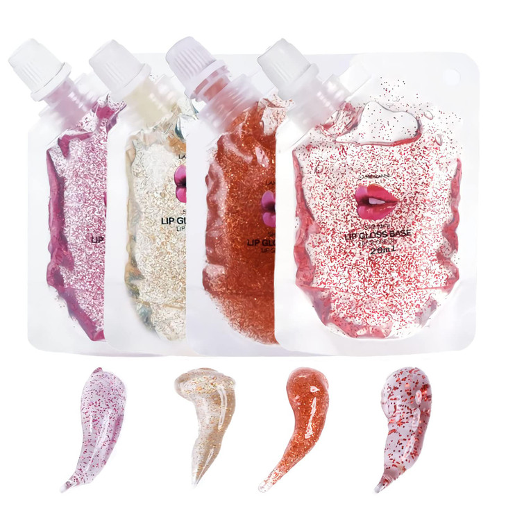 SUMEITANG 4 Color Glitter Lip Gloss Base Kit Moisturize Lip Gloss Base Oil Material Lip Makeup Primers for DIY Handmade