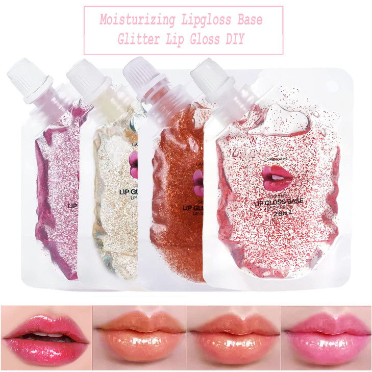 SUMEITANG 4 Color Glitter Lip Gloss Base Kit Moisturize Lip Gloss Base Oil Material Lip Makeup Primers for DIY Handmade