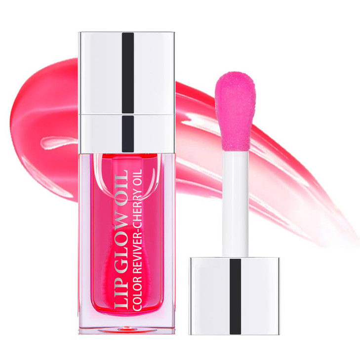 Fovcos Hydrating Lip Oil Moisturizing Plumping Lip Gloss Balm With Cherry Tint