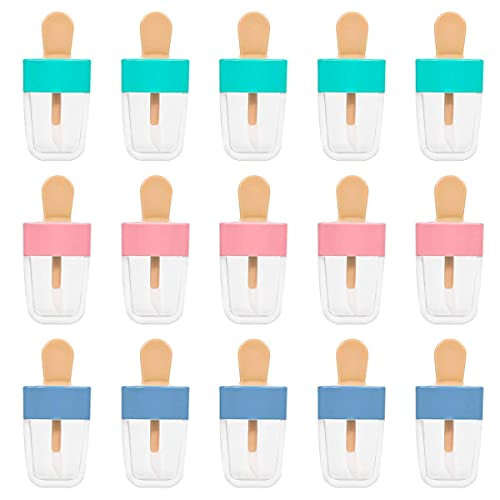 JOLLYSTYLE 15PCS Lip Gloss Tubes Pink Green Blue Ice Cream Shape Lip Gloss Containers Empty Refillable Clear LipglossLip
