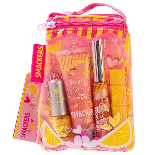 Lip Smacker Pink Lemonade Glam Bag Makeup Set for Girls Lip Balm Lip Gloss Nail Polish Lotion Christmas Make Up Collecti