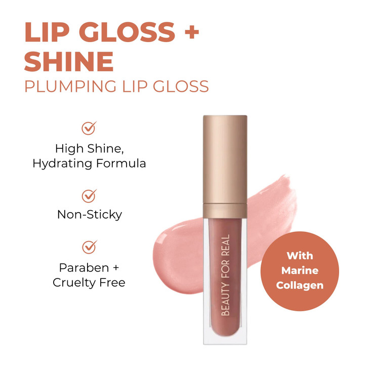 Beauty For Real Lip Gloss Shine Nudist Beige Nude Pink NonSticky Plumping Hydrating Gloss Light Mirror In Cap Contains M