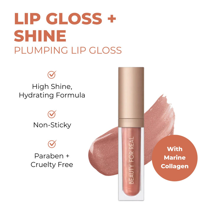 Beauty For Real Lip Gloss Shine Turned On Neutral Rose NonSticky Plumping Hydrating Gloss Light Mirror In Cap Contains M