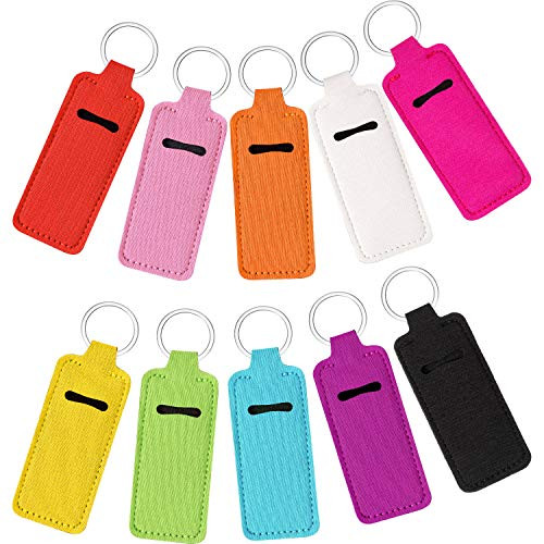 Boao 10 Pieces Lipstick Holder Keychain with Clip Colorful Lip Balm Holder Keychain for Women Pocket Bag AccessoriesSilv