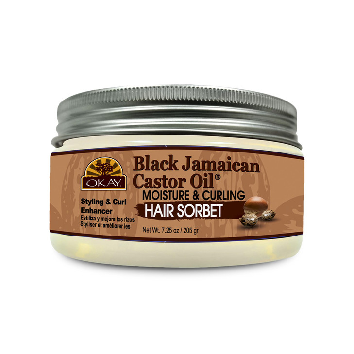 Okay Black Jamaican Castor Oil Moisture & Curling Hair Sorbet, White, 7.25 Oz