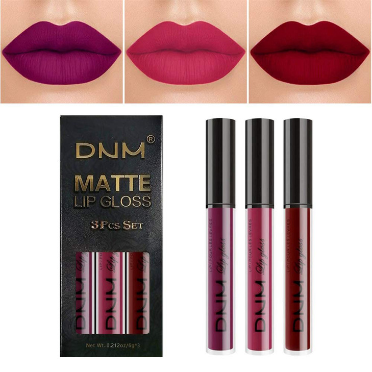 evpct 3Pcs Dark Purple Red Rose pink Matte Liquid Lipstick Sets for Black Women Matte Lipstick Lip Stain Long Lasting Wa