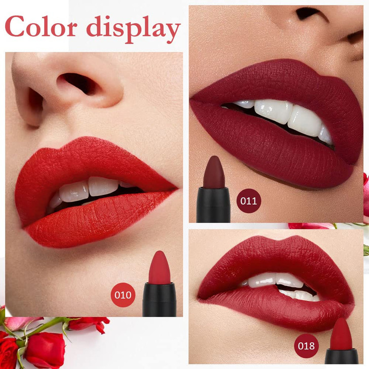 evpct 3Pcs Dark Red Lip Liner Pencil Set Deep Ruby Red Matte Lipstick Long Lasting for Women Lipstick and Lip Liner Cray