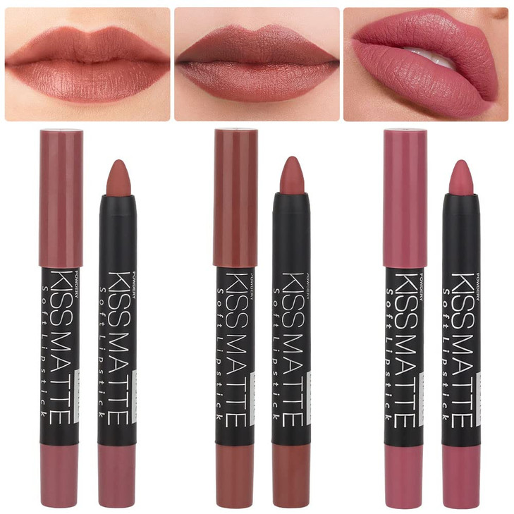 evpct 3Pcs Brown Lip Liner Crayon Pencils Set for Women Neutral Matte Lipstick Lip Stick Crayon Long Lasting Lips Pencil