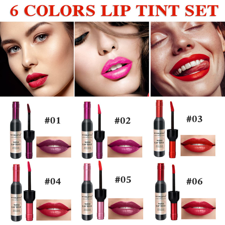 WYBLZPXZ 6 Colors Wine Lip Tint Liquid Lip Tint Matte Long Lasting Waterproof Lip Gloss Set for Natural Moisturizing Lip