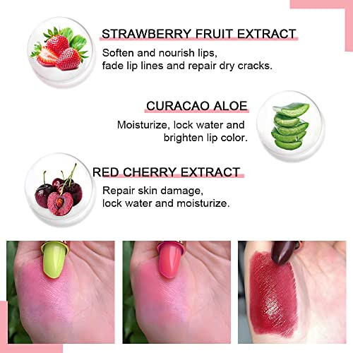 evpct 3Pcs Magic Color Changing Lipstick Long Lasting Waterproof 24 Hours Original for Women Aloe Vera Strawberry Black