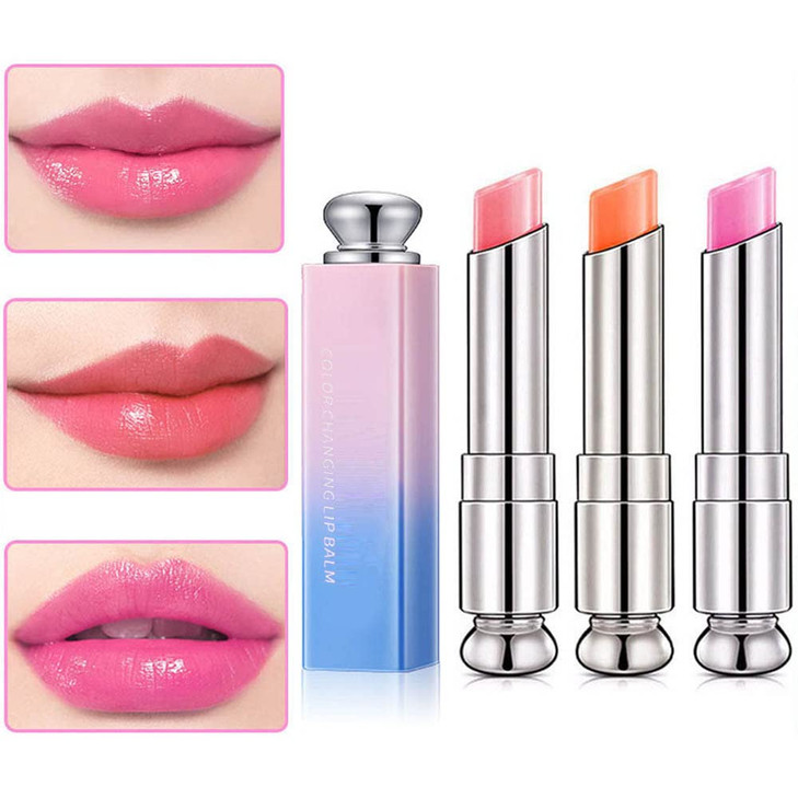 evpct 3Pcs Peach Strawberry Orange Color Changing Change Lipstick Lip Balm Set for Women Korean Magic Lipstick Color Cha