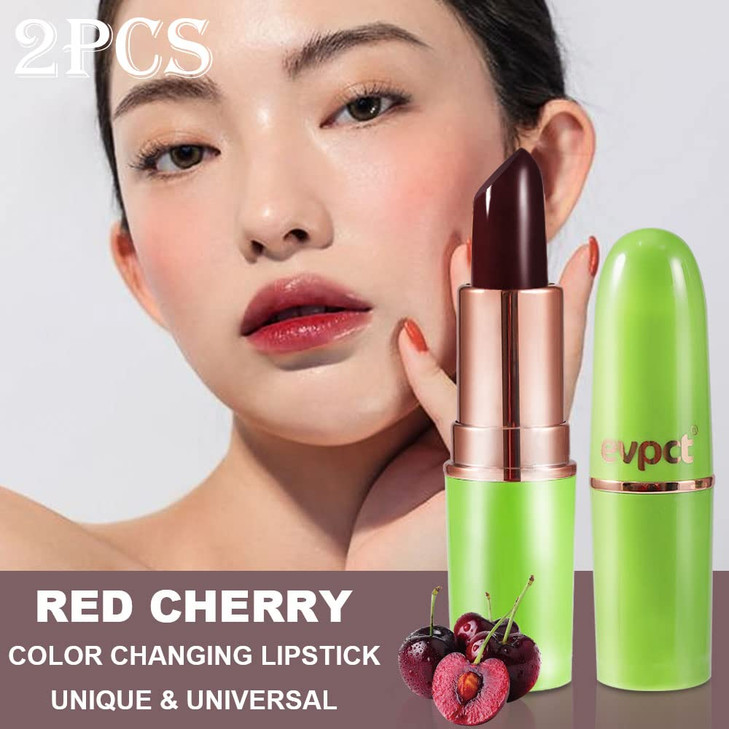 evpct 2Pcs Black Red Cherry Magic Mood Color Changing Lipstick Long Lasting 24 Hours Original for Women PH Color Change