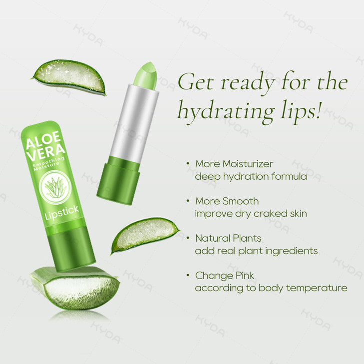 Ownest 10 Pcs Aloe Vera Lip Balm PH Color Changing Lipstick Change from Green to Natural Pink Deep Hydrating Tinted Lip