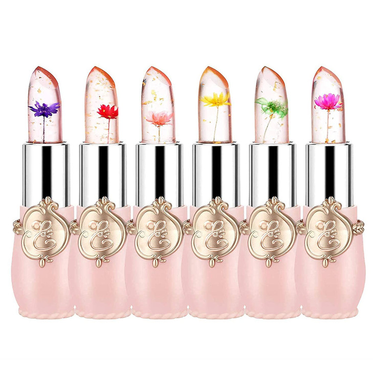 Pack of 6 Crystal Flower Jelly Lipstick Long Lasting Nutritious Lip Balm Lips Moisturizer Magic Temperature Color Change