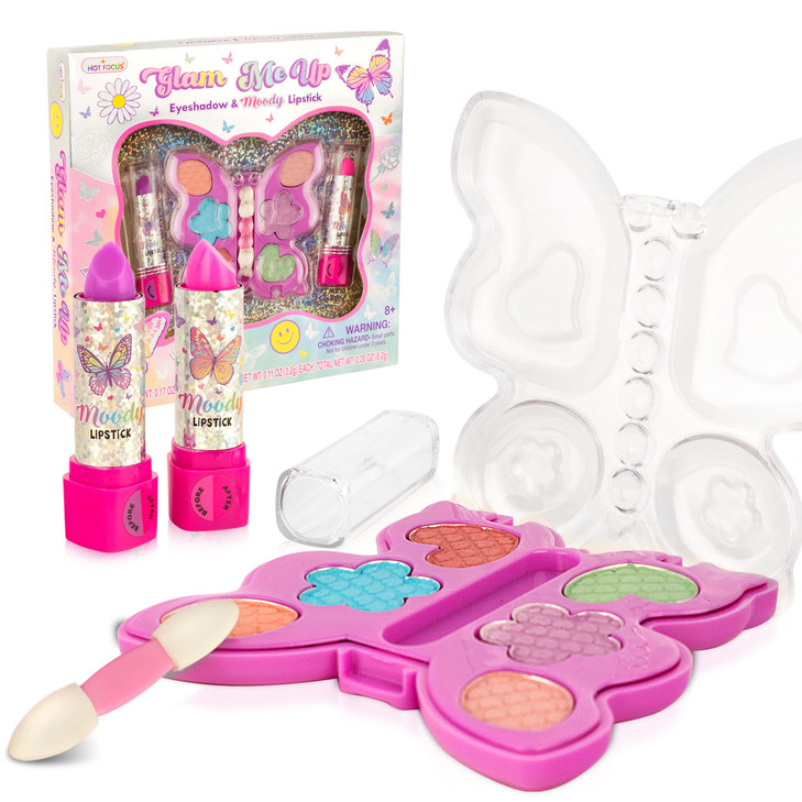 Hot Focus Toddler Makeup Kit Girls Makeup Kit with Mood Change Lipsticks and Colorful Eyeshadow Palette KidFriendly Wash