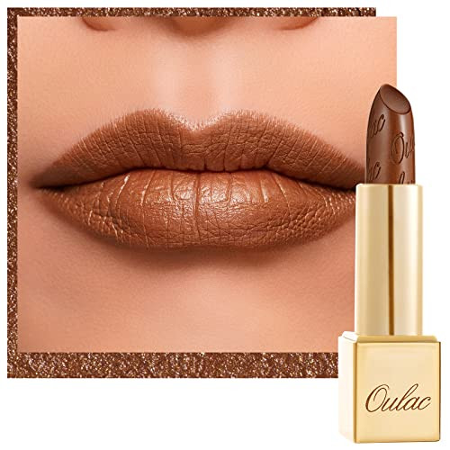 Oulac Dark Brown Lipstick for Women with Metallic 3D Shine Lightweight Hydrating Formula High Impact Lip Color Vegan Bea