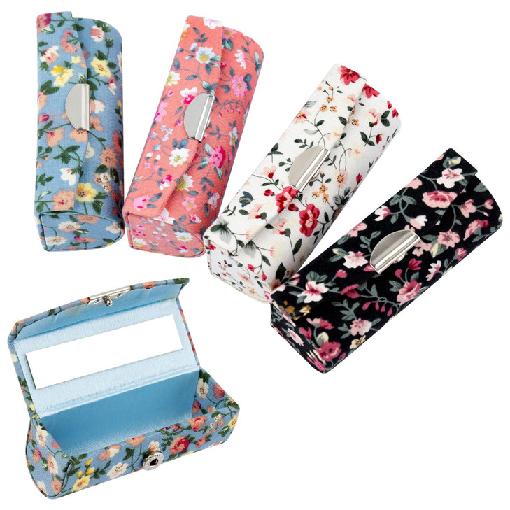 AUEAR 4 Pack Floral Lipstick Case with Mirror for Purse Travel Holder Small Flower Pattern