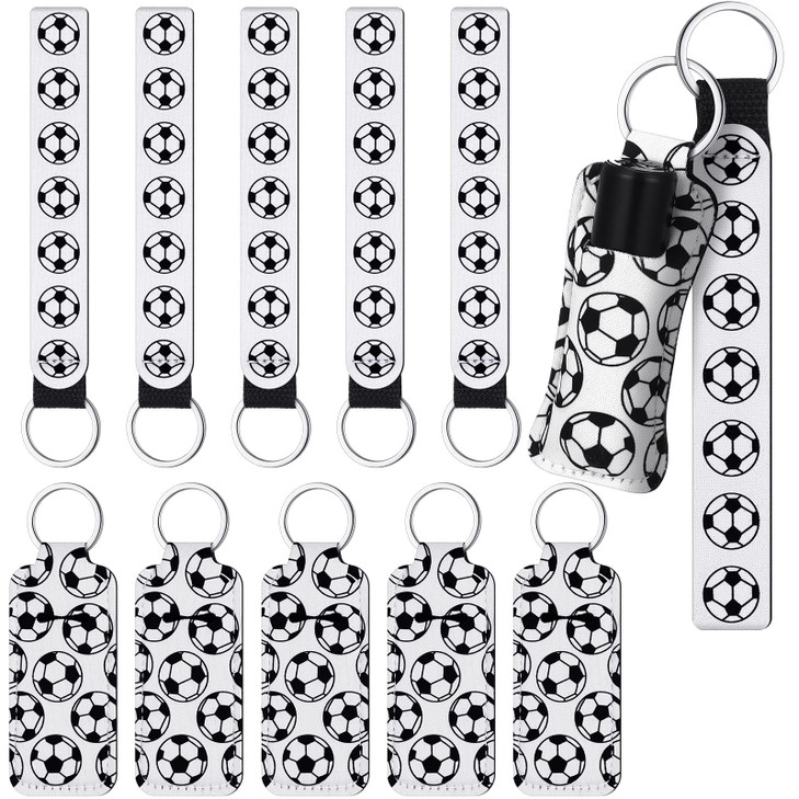 Sureio 20 Pcs Soccer Lipstick Holder Soccer Keychains Bulk Gifts for Team Portable Wristlet Keychain Lanyard for Lipstic