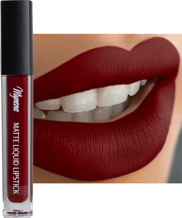 Mynena Burgundy Red Matte Liquid Lipstick LongLasting Comfort SmudgeProof TransferResistant Full Coverage NonDrying Vega