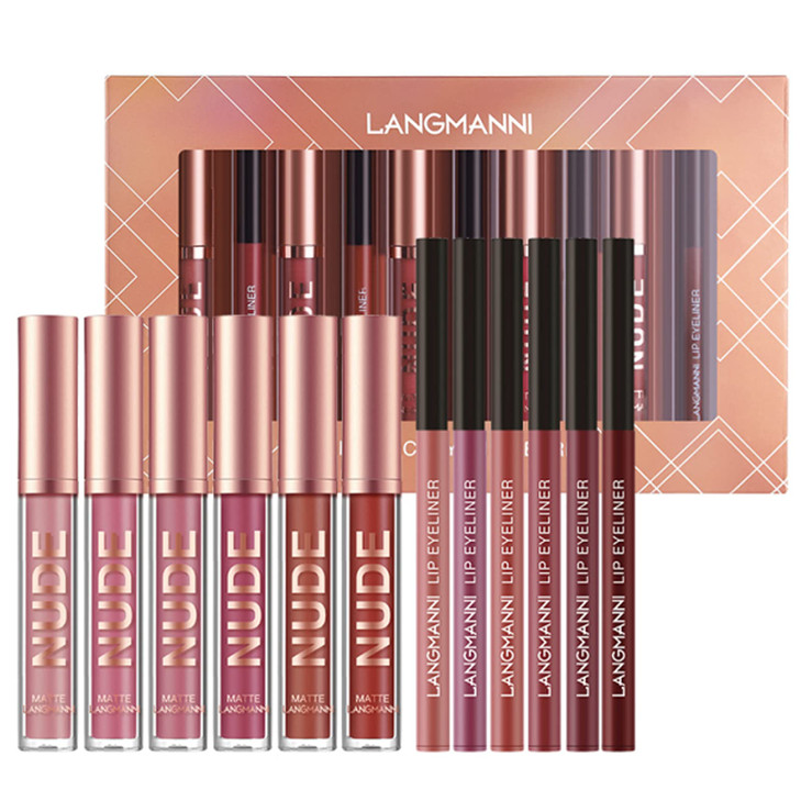 Petansy 12Pcs Lip Liner and Lipstick Set 6 Colors Matte Liquid Lip Sticks 6 Matching Smooth Nude Lip Liner All in One Wa