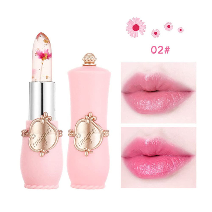 Pakivs 3Pcs Crystal Flower Jelly Lipstick SetMagic Temperature Color Change Lip Gloss Long Lasting Clear Nutritious Mois