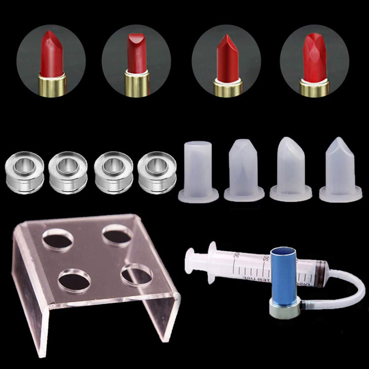 Kalolary 4 Holes Simple Design DIY Makeup Cosmetics Lipstick Mould Silicone Mold Making Tool Set with Lipstick demoulder