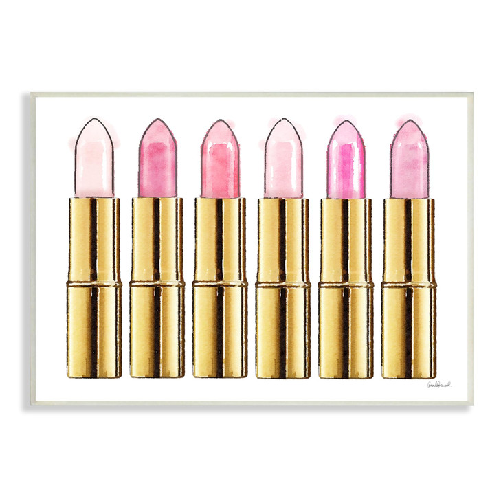 Stupell Industries Pink Gold Lipstick Glam Fashion Watercolor Designed by Amanda Greenwood Art 13 x 05 x 19 Wall Plaque