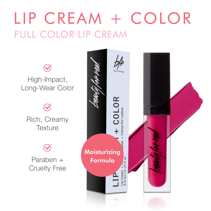 Beauty For Real Lip Cream Color Hotter Than Miami Rich Vibrant Magenta LongWear Moisturizing Formula Cupuacu Butter Orga