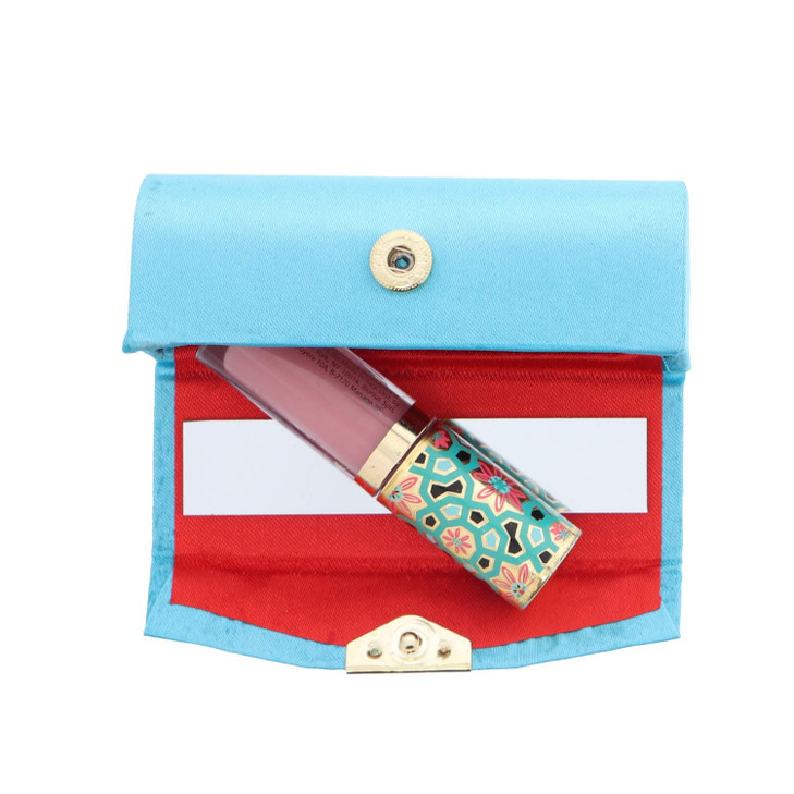 Motique Accessories Turquoise Solid Satin Ladies Lipstick Case With Mirror Holder Set of 2