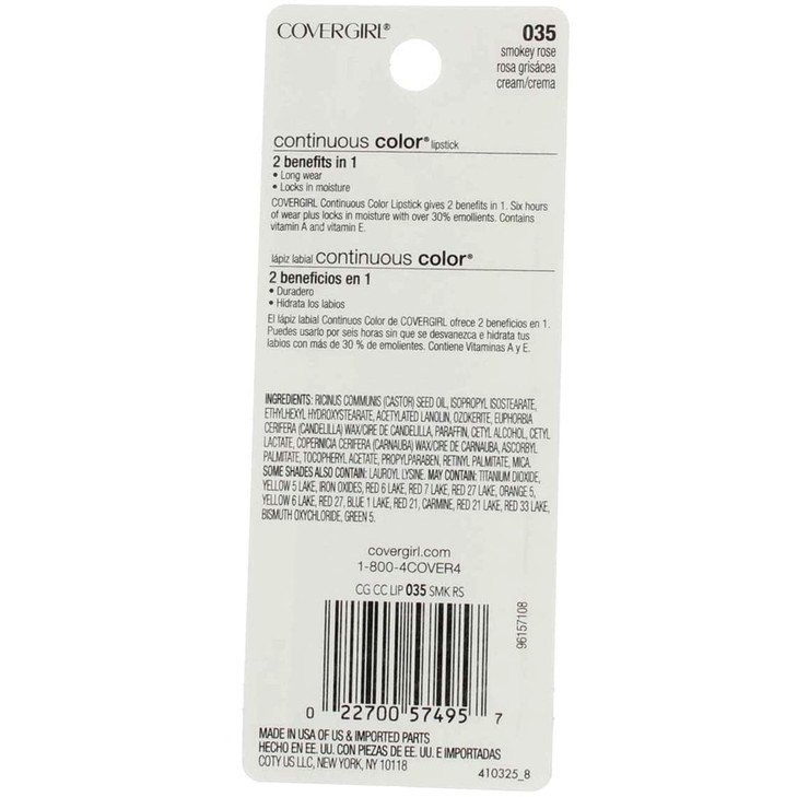Cg Cs Lipstick 035 Smokey Size 13 O Cover Girl Continuous Color Lip Stick 035 Smokey Rose 13 Oz
