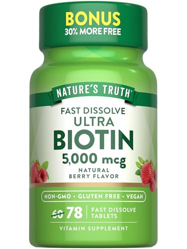Nature's Truth Biotin 5000mcg | 78 Fast Dissolve Tablets | Natural Berry Flavor | Vegan, Non-GMO & Gluten Free