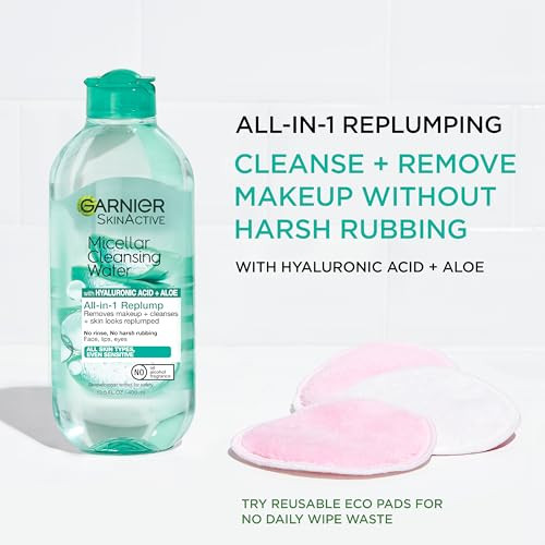 Garnier Micellar Water with Hyaluronic Acid Facial Cleanser Makeup Remover Hydrating and Plumping For All Skin Types Veg