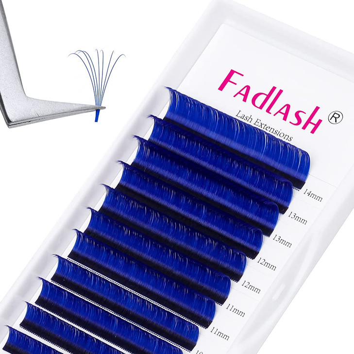 Volume Eyelash Extensions D curl Easy Fan Lash Extensions 8~14mm Mix Tray Blue 0.07mm Lash Extension Supplies by FADLASH (Blue 0.07-D-Mix) online at globaldelivered