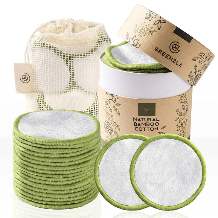 Greenzla Reusable Makeup Remover Pads 20 Pack Washable Laundry Bag Round Box for Storage Reusable Bamboo Cotton Rounds f