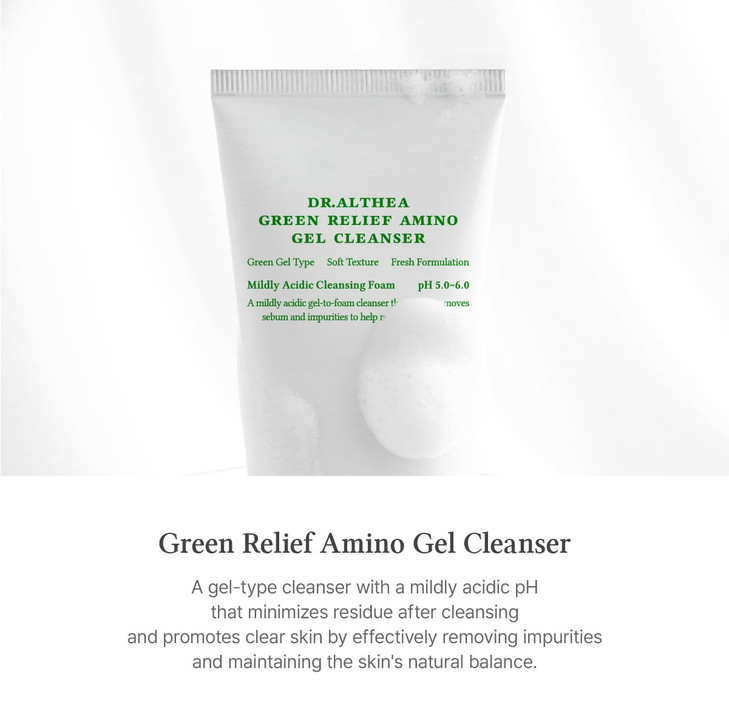 DrAlthea Green Relief Amino Gel Cleanser Lightweight Hydrating Makeup Remover Daily Face Wash with Hyaluronic Acid Korea