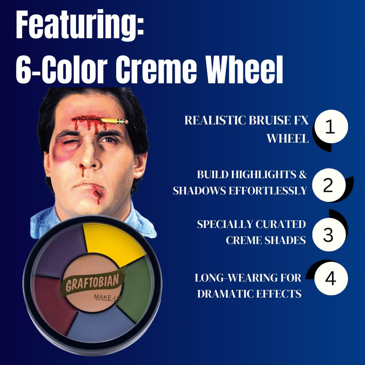 Graftobian Severe Trauma FX Bruise Makeup Wheel for Injury Special Effects Cosplay and Halloween 6 Colors
