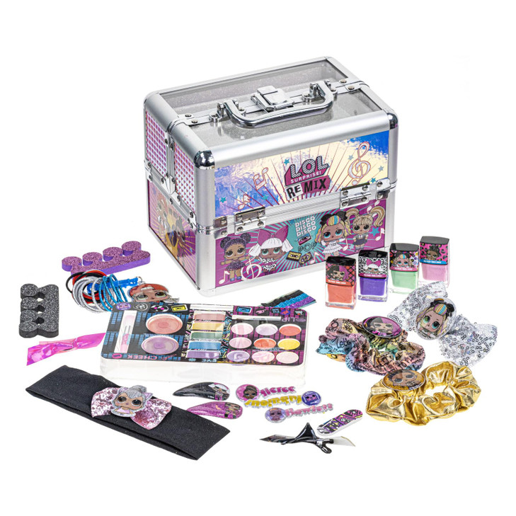 LOL Surprise Train Case Cosmetic Makeup Set Includes Lip Gloss Eye Shimmer Nail Polish Hair Accessories more Perfect for