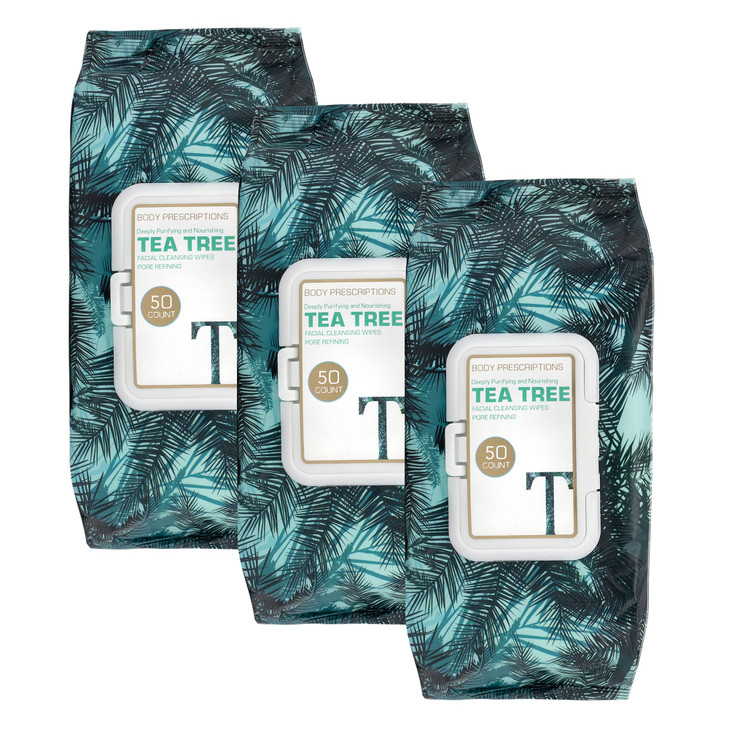 Body Prescription Makeup Cleansing Wipes Gentle and Effective Face Wipes 50 Count Pack of 3 TeaTree